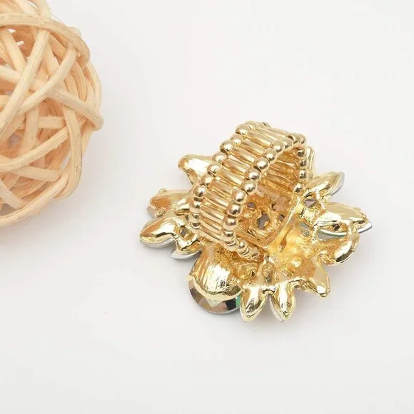 Luxury Women's Austrian Crystal Leaves Flower Big Cocktail Statement Rings Stret - Picture 5 of 7